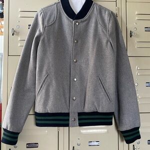 BDG Heather Gray Bomber Jacket with Dark Stripes